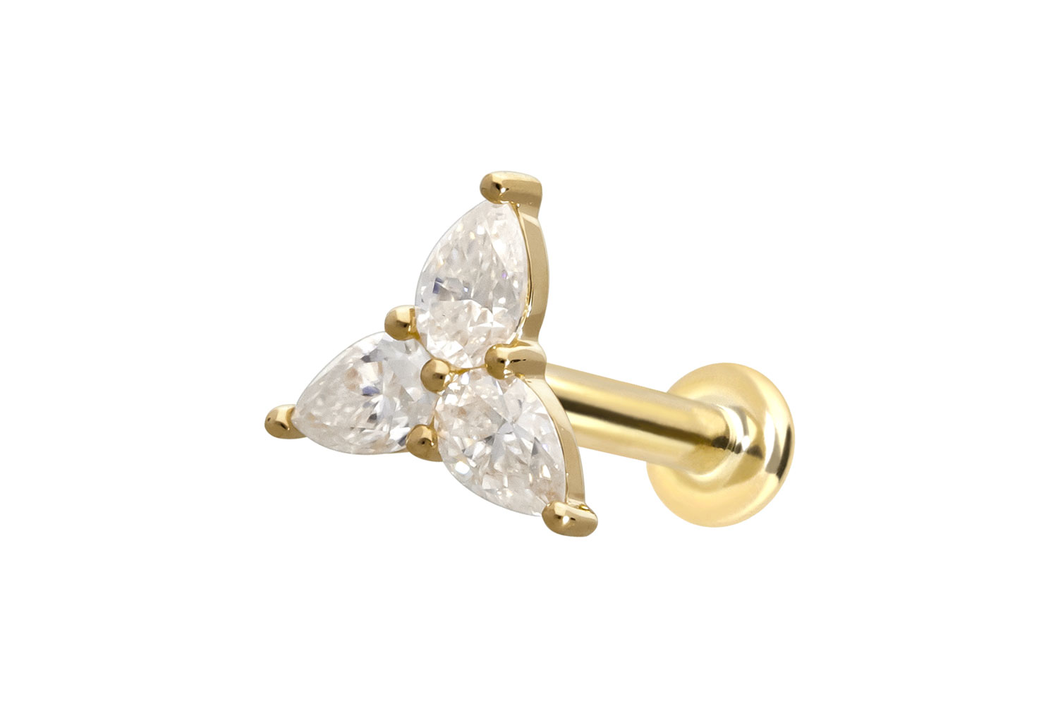 14 Karat Gold Labret Piercing mit Push Fit MOISSANIT-BLUME
